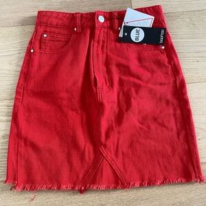 NWT Boohoo Red Denim Mini Skirt- size 0